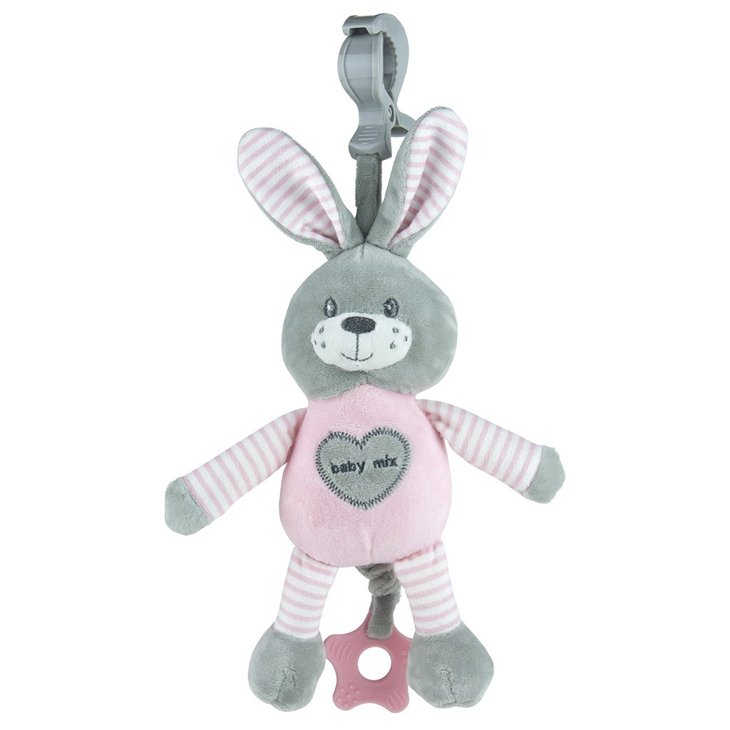 Edukační hrající plyšová hračka s klipem Baby Mix králík růžový